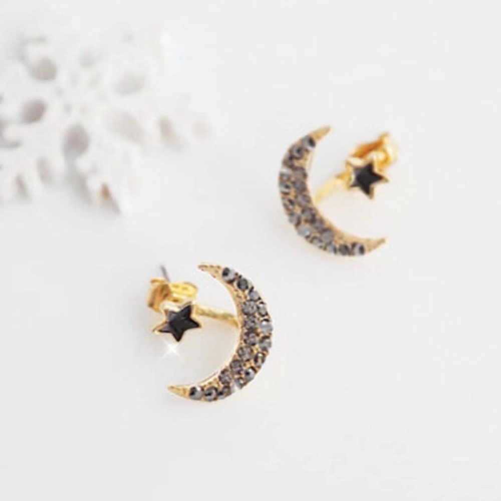 Gold & Black Moon & Stars Jacket Earrings - Picture 3 of 4